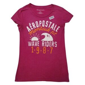 Aeropostale Top T-Shirt Women's  Size Large Junior Pink Graphic Cap Short Sleeve